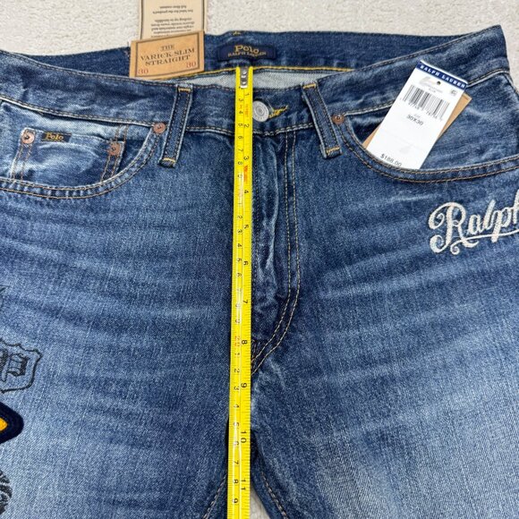 Polo Ralph Lauren Varick Slim Straight Blue Jean Men's Patched, Size 30 x 30 NWT - Picture 11 of 12